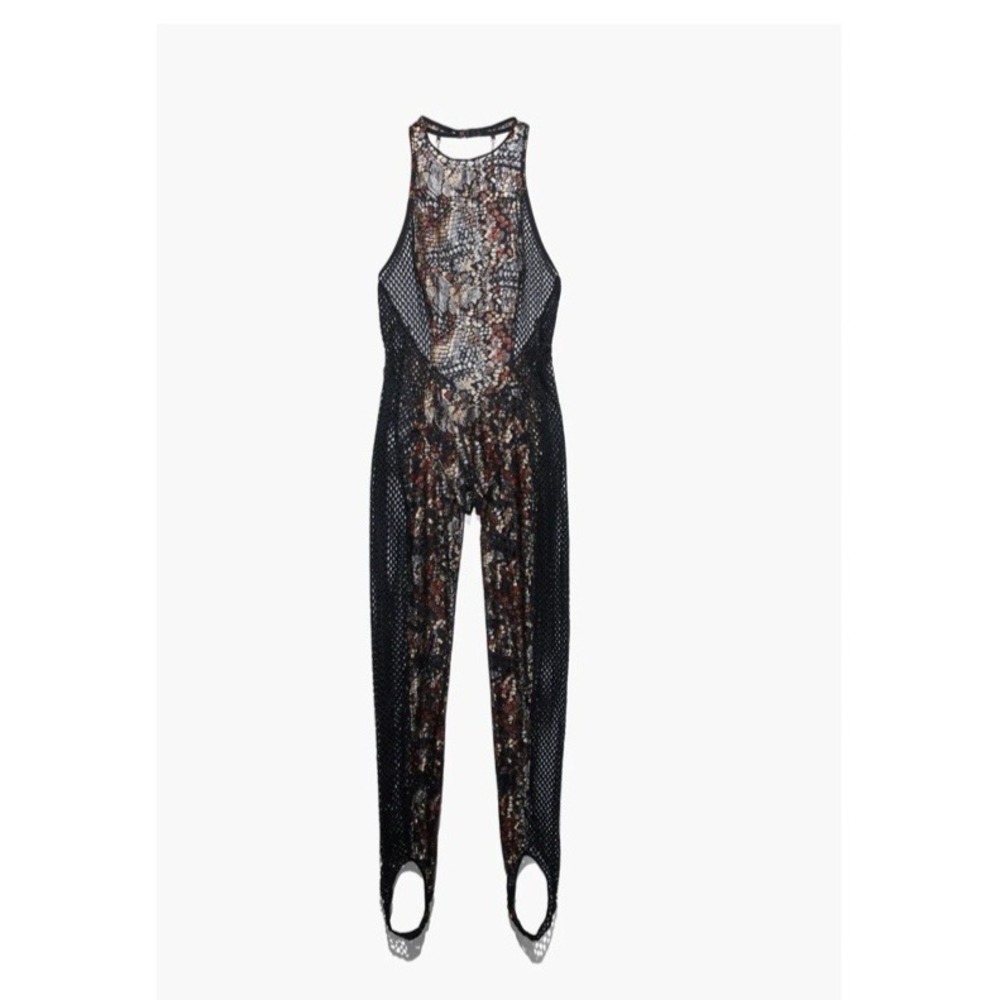 NWT Savage X Fenty Cold-Hearted Snake‎ High-Neck Lace Catsuit Bodysuit Size M